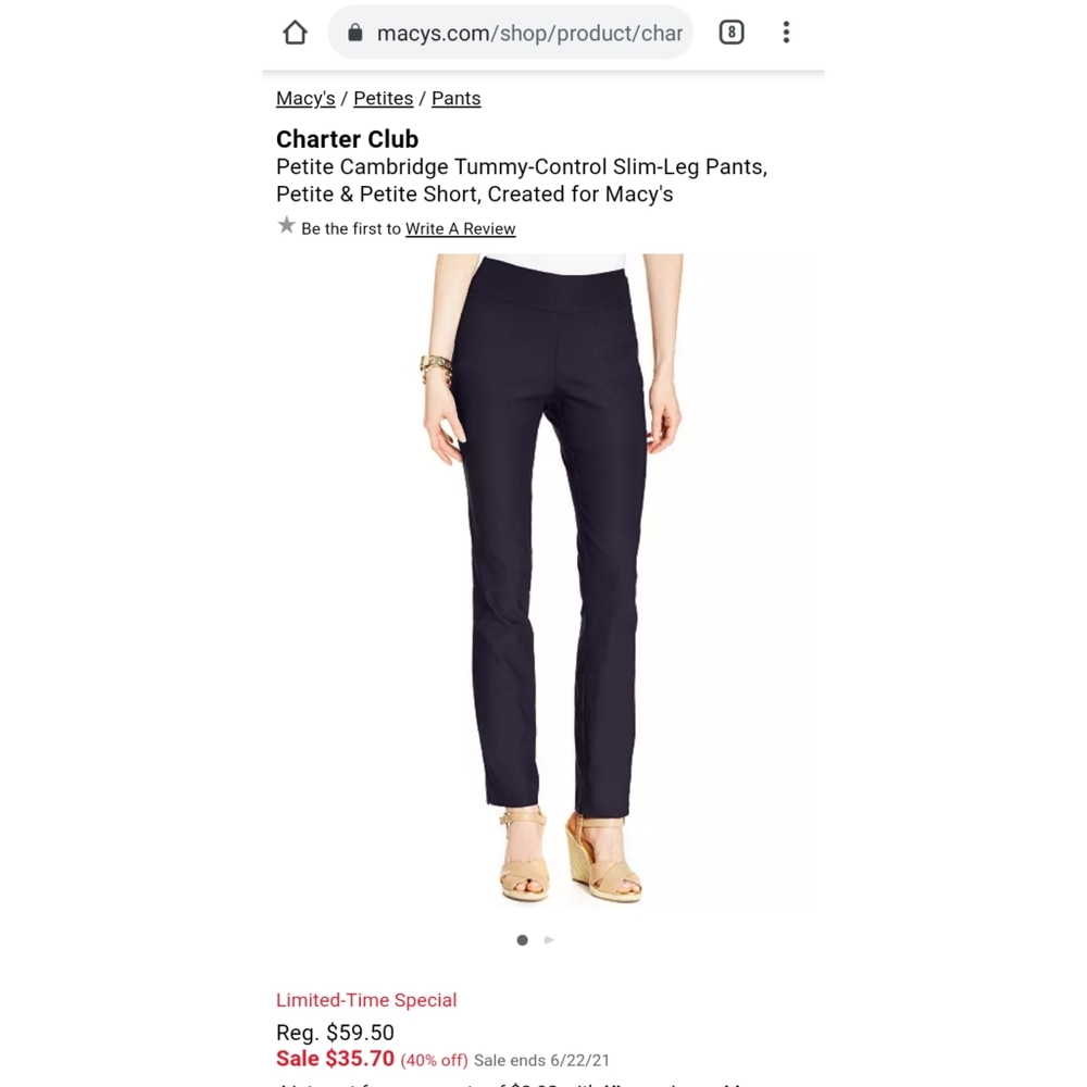 Charter Club Cambridge Slim navy slacks Sz 4P